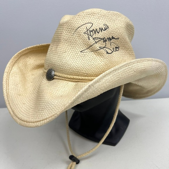 Vintage 90s Shady Brady Straw Sun HatSigned by Ronnie James